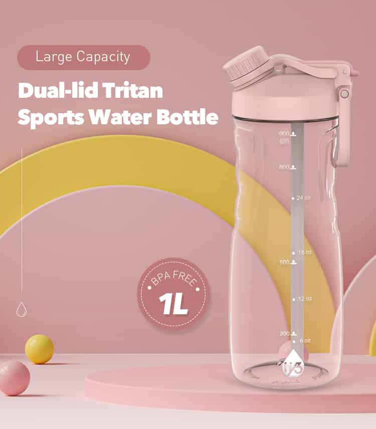 1L/32oz Tritan Straw Water Bottle with Dual-lid #69474002