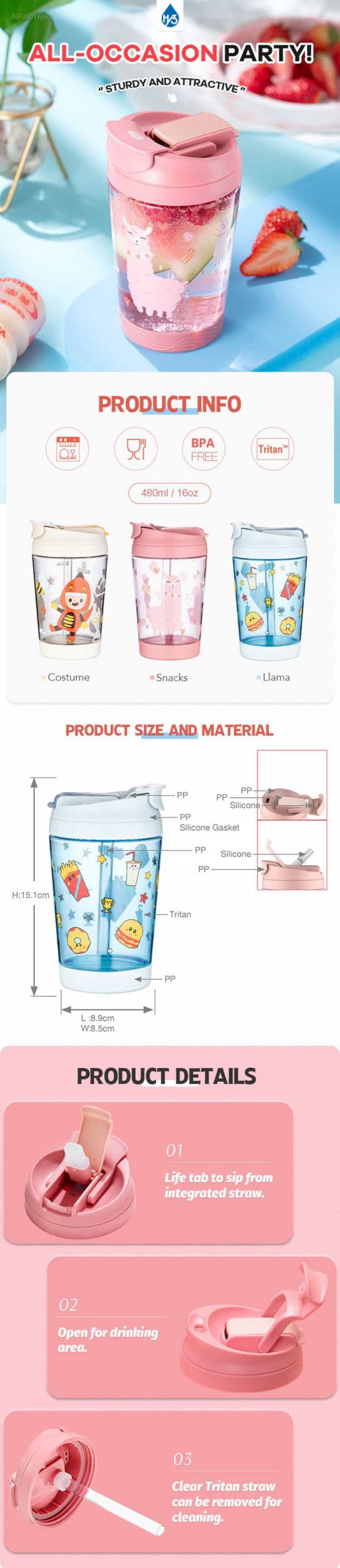 480ml/16oz Tritan Plastic BPA-free Mug for Kids- Party #6920300302