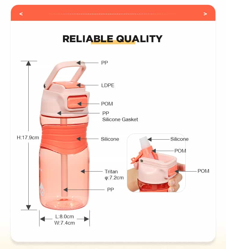 450ml/15oz Tritan Pink Kids Water Bottle Speed Release Grab-N-Go Bottle #69436003