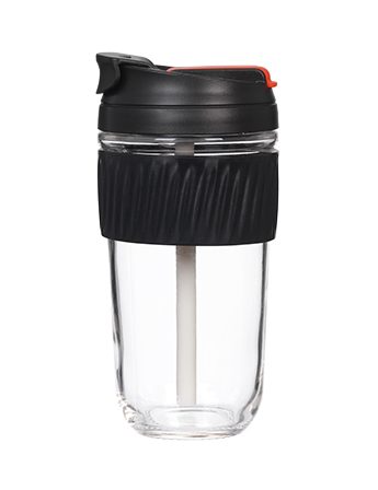 Leak-Proof Glass Coffee Mug Dual-Lid and Straw