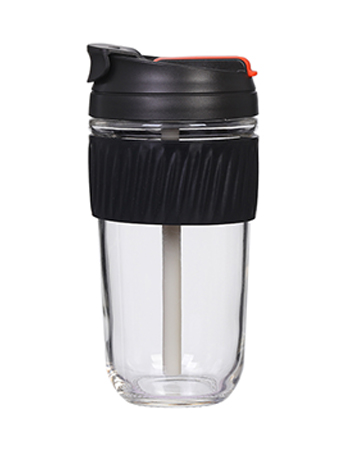 Dual-Lid Glass Coffee Mug with Straw #69151001