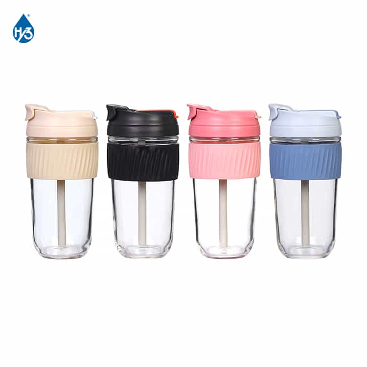 Leak-Proof Glass Coffee Mug Dual-Lid and Straw