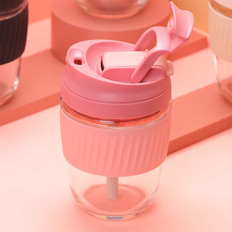 Leak-Proof Glass Coffee Mug with Dual-Lid and Straw #69151001