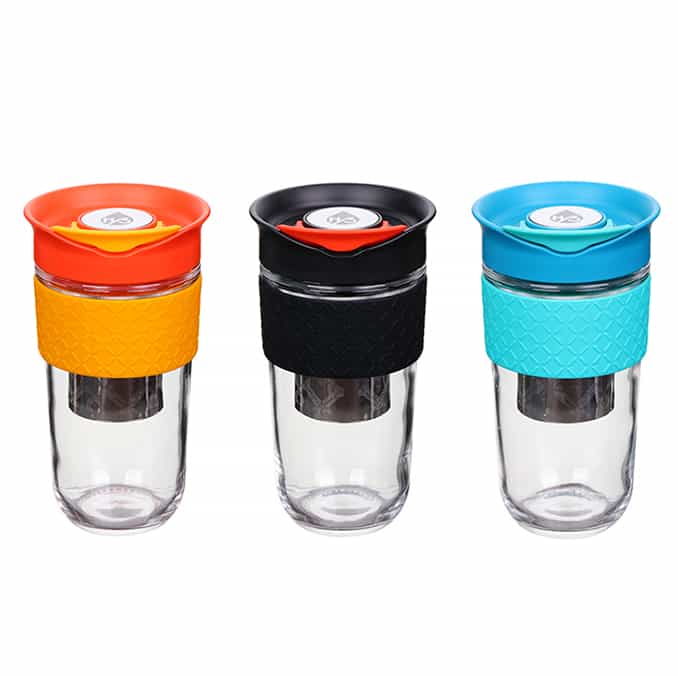 Glass Camping Coffee Cup with Silicone Band #6868