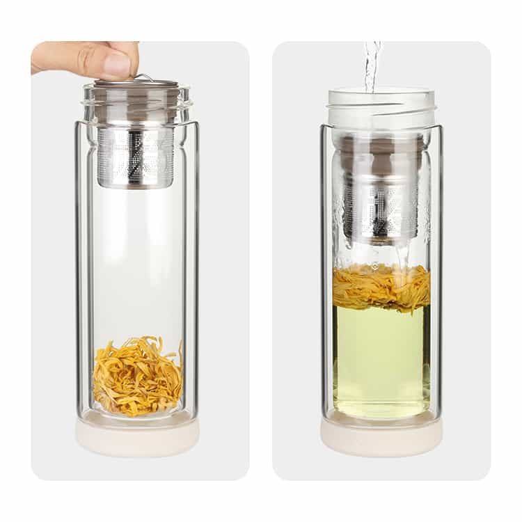 Double Wall Glass Clear Tea Infusion Bottle with Filter#69332003