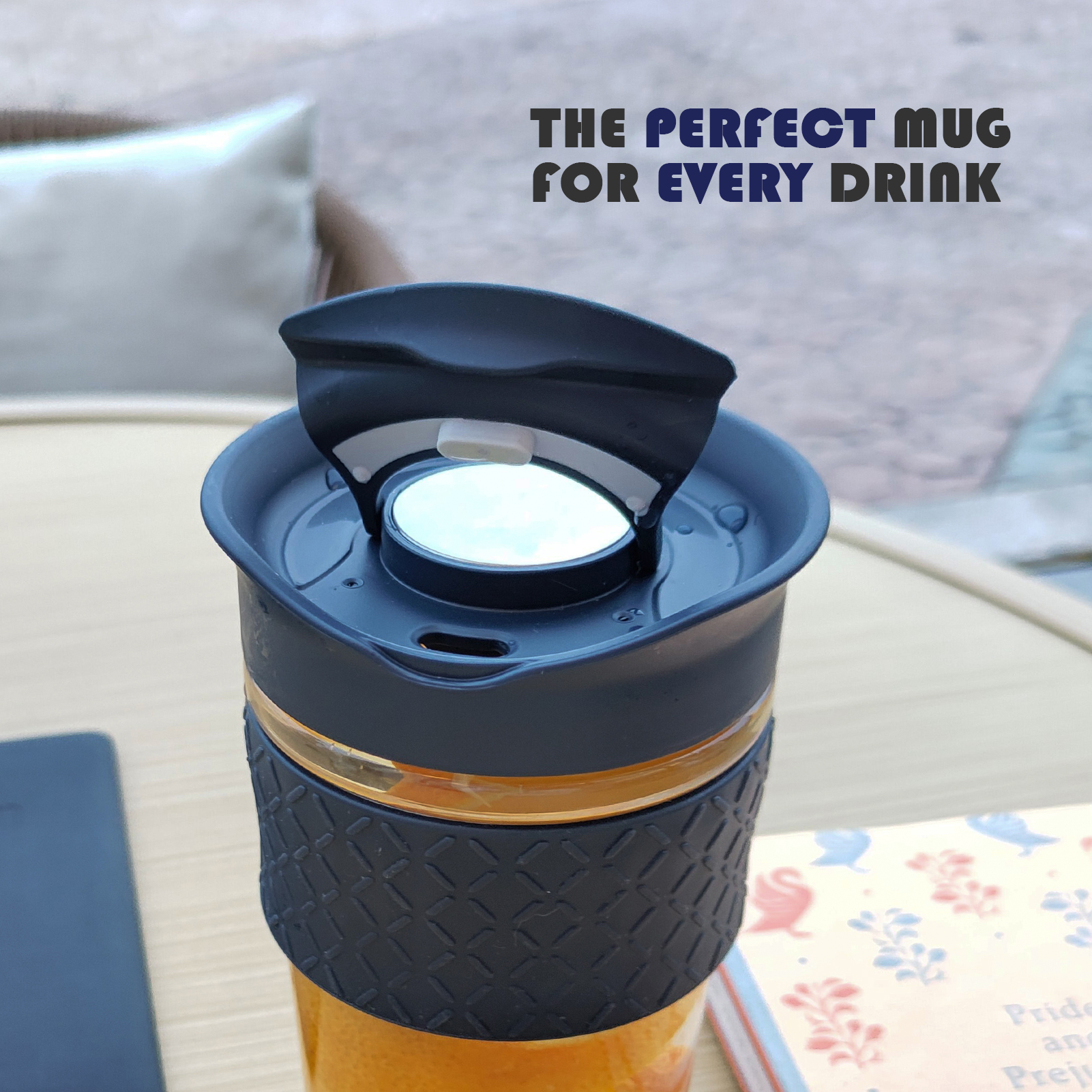 Glass Travel Coffee Mug with Flip Top Lid